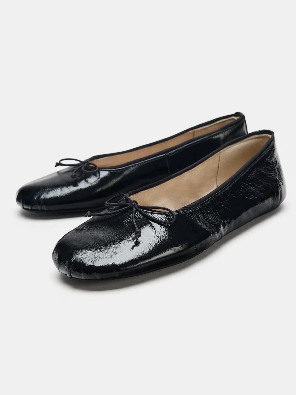 Zara Classic Patent Leather Black Ballet Flats Size 36/6.5 Brand New